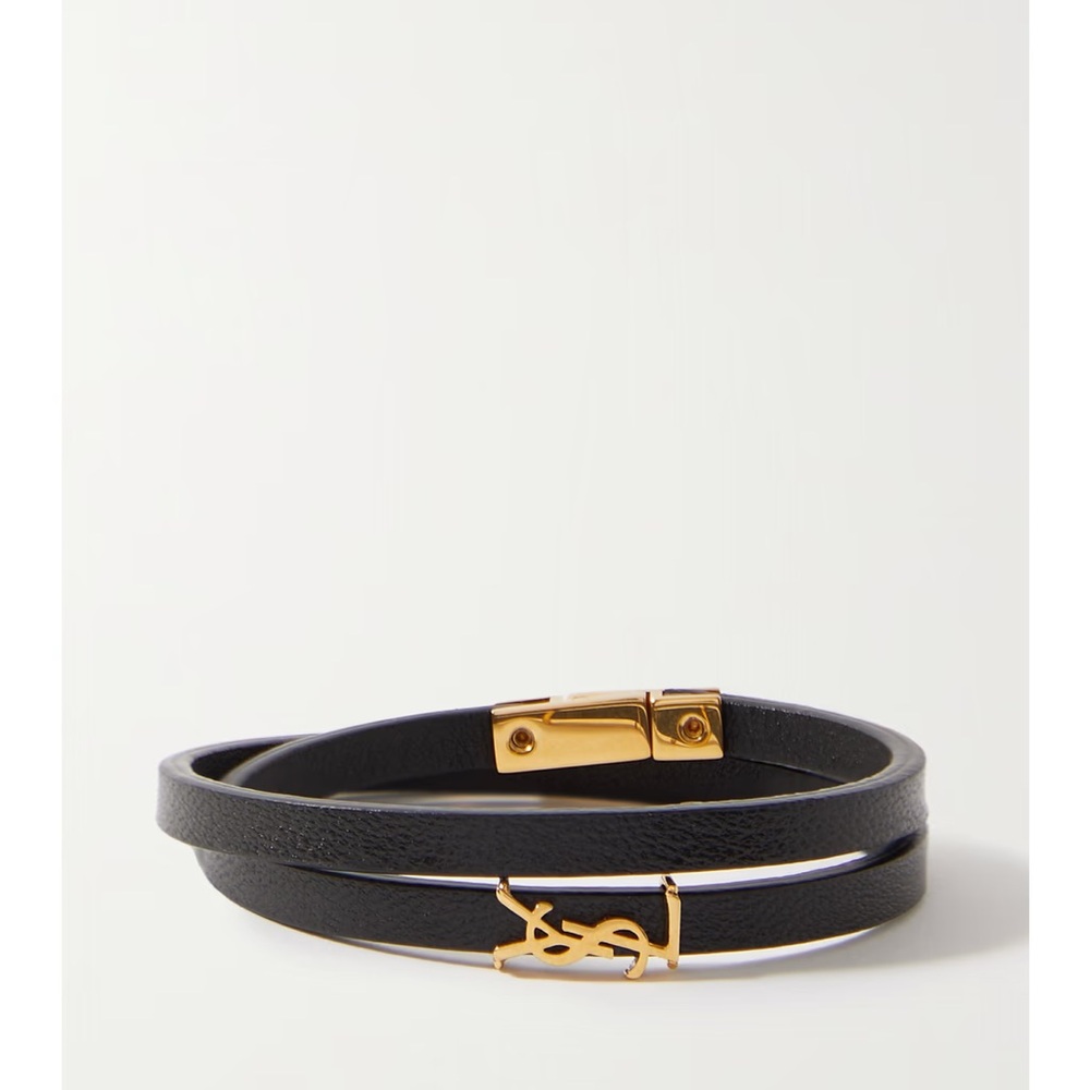 Yves Saint Laurent - CASSANDRE DOUBLE WRAP BRACELET IN LEATHER AND METAL